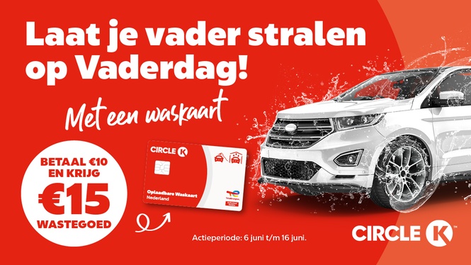 Vaderdag actie 50% extra tegoed met oplaadbare waskaart